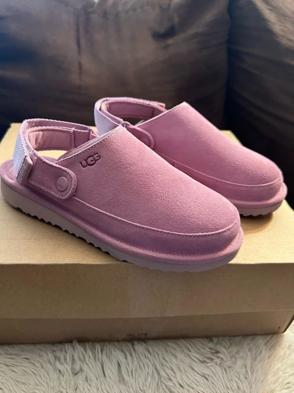 UGG Kids Pink Suede Slingback Clog - Adjustable Strap